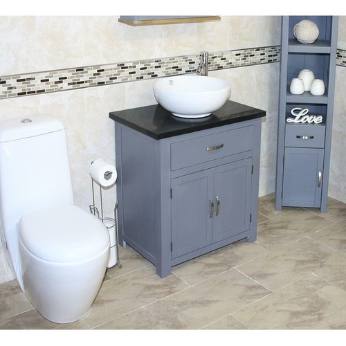 Bathroom Vanity | Grey Painted Cabinet | Black Quartz Top & Ceramic Basin - Picture 4 of 13