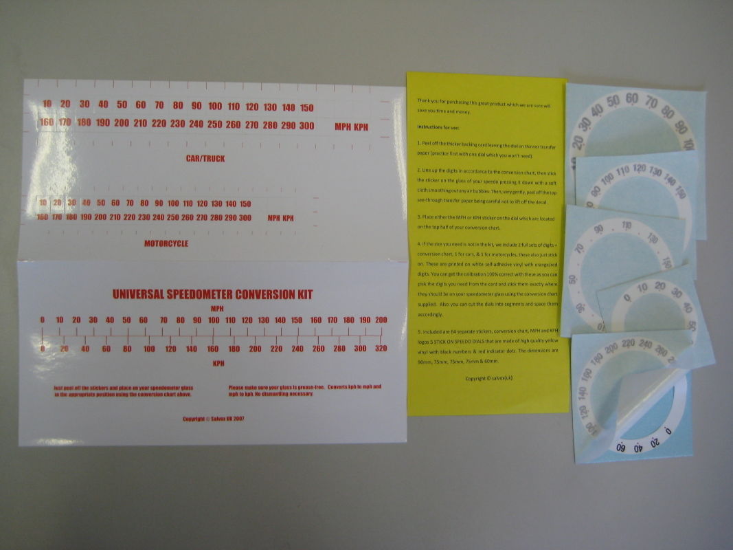 SPEEDO OVERLAY CONVERSION KIT STICKERS MPH or KPH WHITE SPEEDOMETER