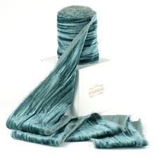 Steel Blue Velvet Ribbon 3 inch Blue Frayed Velvet Ribbon Crinkle Silk Velvet...
