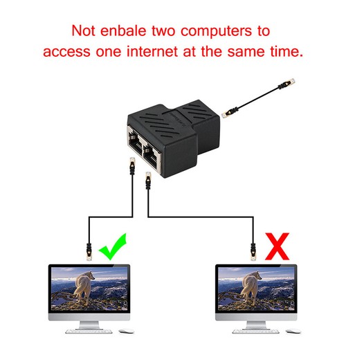 RJ45 Port Network Cable Splitter Extender Plug Adapter Split Into Two Split`ZK - Afbeelding 2 van 10