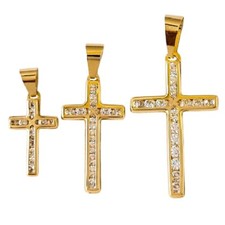 14K Yellow Gold Cross Pendant Charm with Cubic Zirconia Stones