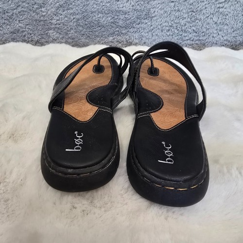 B.O.C. Born Laurina Toe Loop Black Faux Leather Sandals Size 11 Pre Owned Great! - Imagen 3 de 8
