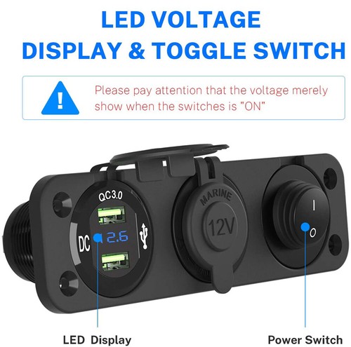12V QC3.0 Dual USB Charger Car Cigarette Lighter Socket Plug Panel 3 In 1 - Picture 39 of 44