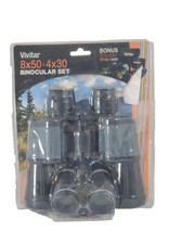 Vivitar Binocular Set 8x50 and 4x30 w Carrying Cases Neck Strap Cleaning Cloth