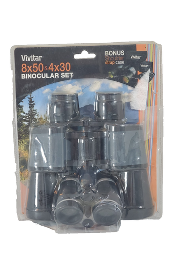 Vivitar Binocular Set 8x50 and 4x30 w Carrying Cases Neck Strap Cleaning Cloth - Picture 1 of 5
