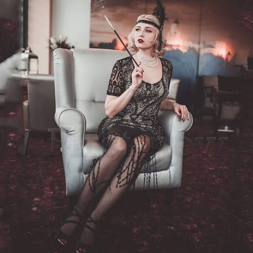 20er Jahre Flapper Kleid tolles Gatsby Spitze Quaste Fransen Abend Cocktail 20s Kleider - Bild 1 von 9