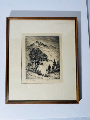 Lyman Byxbe Original Artist Signed Etching Top of Longs Peak Rocky Mountains - Picture 2 of 6