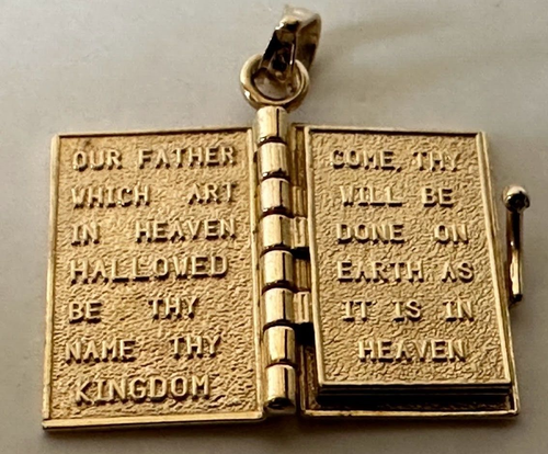 VINTAGE 14K GELBGOLD BIBEL MIT GEBET CHARM/ANHÄNGER - Bild 3 von 7