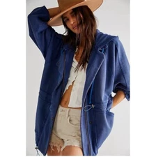 Free people lost coast cardi hoodie blue M