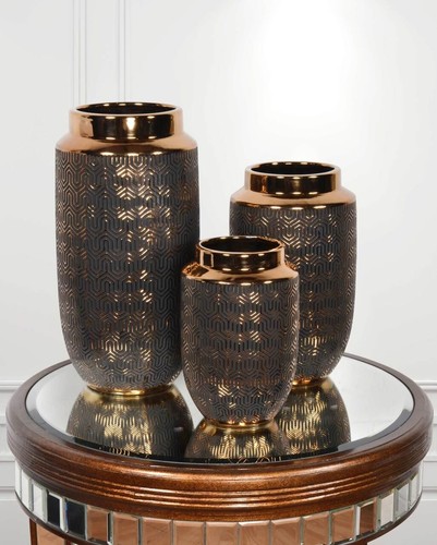 Set of 3 Copper illusion Geometric Floral Vases Bowls Urns - Bild 1 von 5
