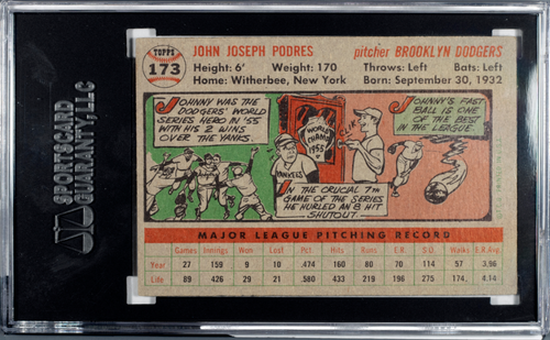 1956 TOPPS JOHNNY PODRES SGC 4.5 GRAY BACK BROOKLYN DODGERS - Picture 2 of 2