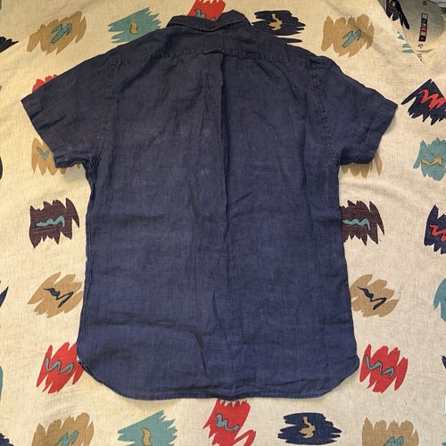Todd Snyder Short Sleeve Button Down Collar Shirt Men’s Medium Navy Blue Linen - Picture 4 of 10