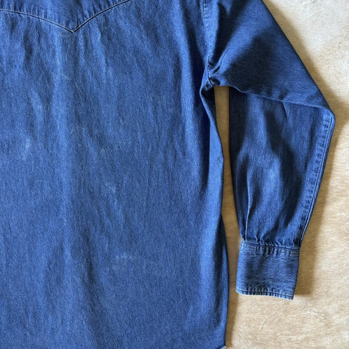 Vintage Wrangler Denim Shirt Men 16.5 Large Blue Snap Western Workwear 90s - Picture 11 of 20