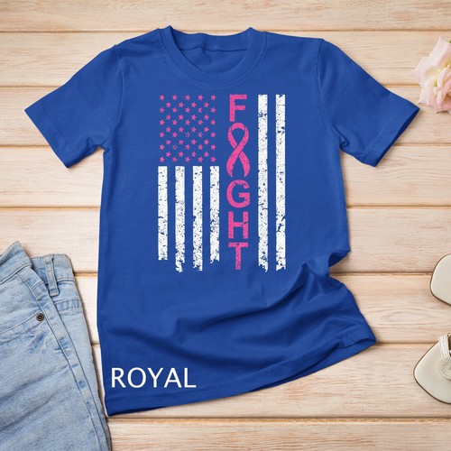 Breast Cancer Awareness T-Shirt American Flag Distressed Unisex T-shirt - Picture 12 of 15