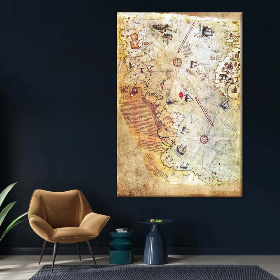 The Piri Reis Map, Vintage World Map Art, Antique Canvas Print, Ready to Hang - Image 3 of 4