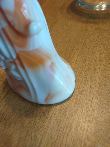 Vintage Akro Agate Marble Glass Swirl Bud Flower Vase Orange Slag Lily Art Deco - Picture 9 of 9