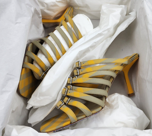 Burberry Step Check Sandals Womens 40/10US Yellow Green Open Toe Buckled Straps - Picture 14 of 17
