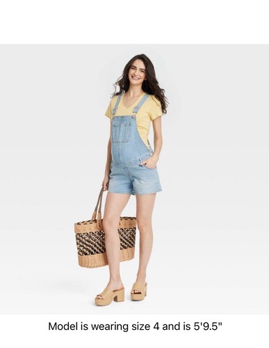 Shortall Maternity Jean Shorts Siz 8 Ingrid & Isabel Light Blue adjustable waist - Picture 1 of 17