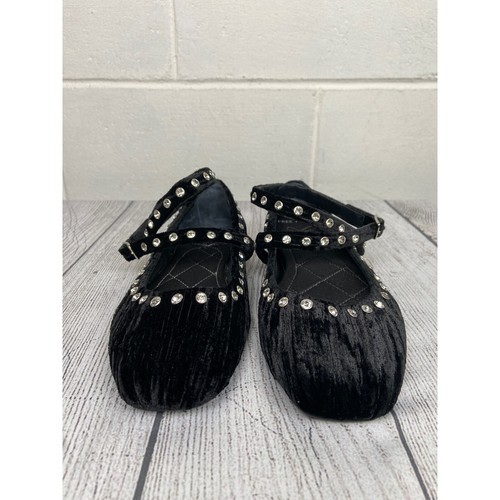 NWOB Free People Grace Gem Ballet Flats Ankle Strap Velvet Shoes Black Size 37 - Picture 3 of 8