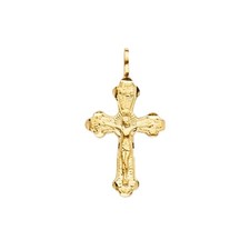 Solid 14K Yellow Gold 1" Jesus Christ Crucifix Pendant Cross Charm - PT2200
