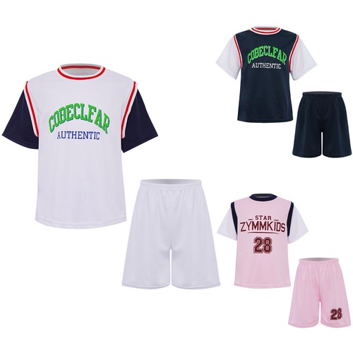 Boys Sports Outfits Basketball Jersey Letter Print T-shirt Breathable Shorts Set - Picture 2 of 32