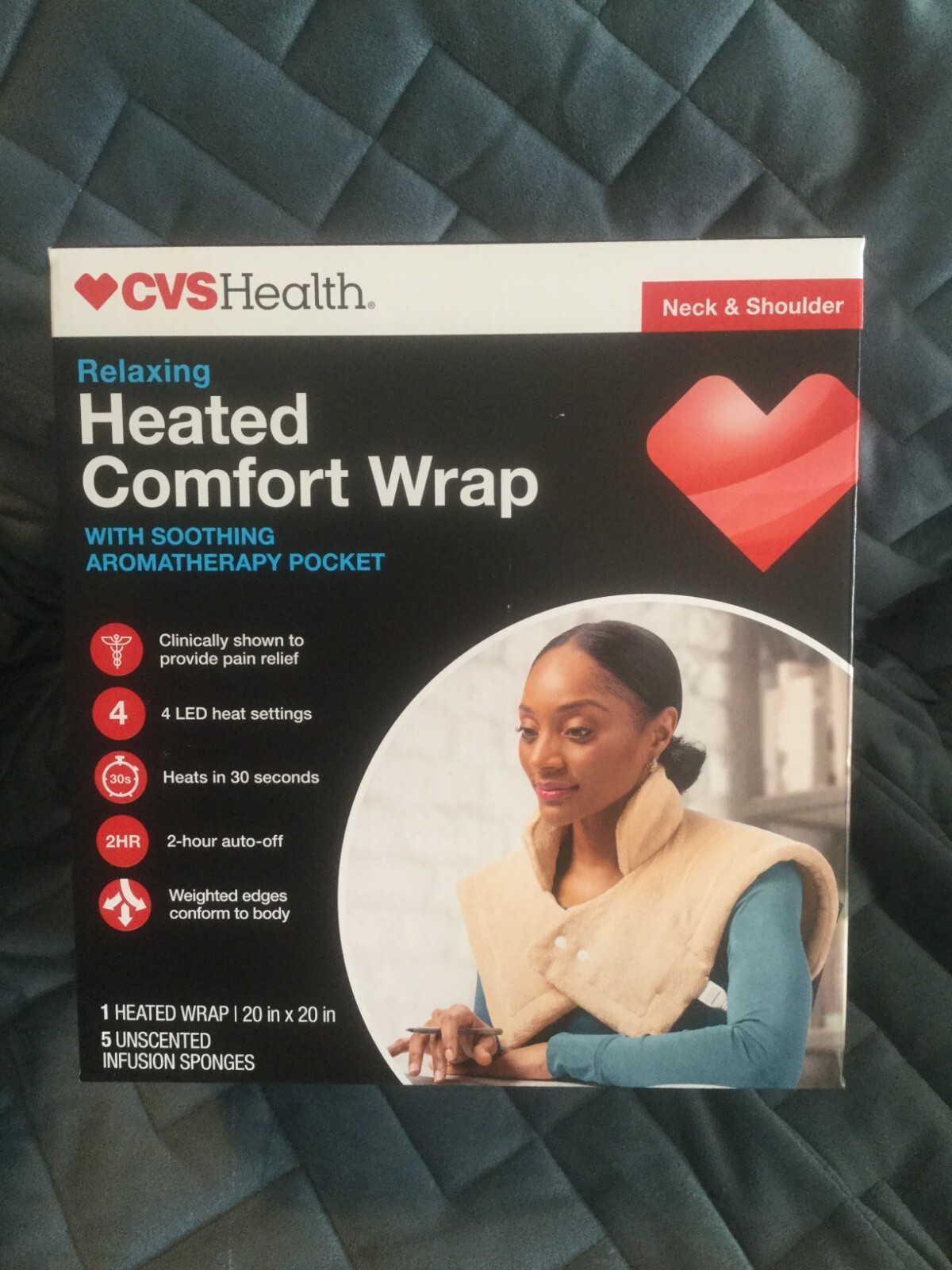 CVS HEATED COMFORT WRAP NECK/SHOULDER 20" X 20" 4 HEAT SETTINGS, TIMER NEW eBay