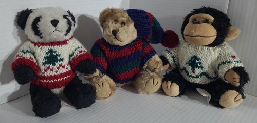 Vintage Chrisha 1996 Playful Plush Jointed Bear Monkey Panda with Winter Sweater - Picture 1 of 9