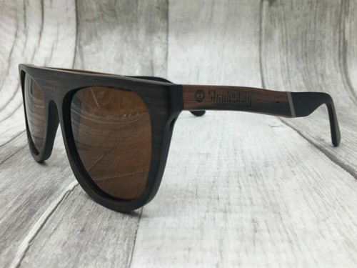 Men's Ebony Wood Plate Frame Brown Polarized Sunglasses 100% Protection - Picture 2 of 10