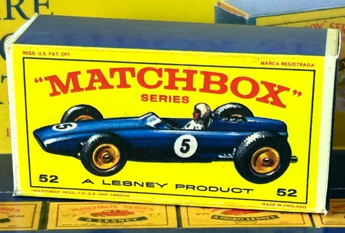 Matchbox Lesney No 52 B.M.R. Racing Car  Empty Repro Box style E