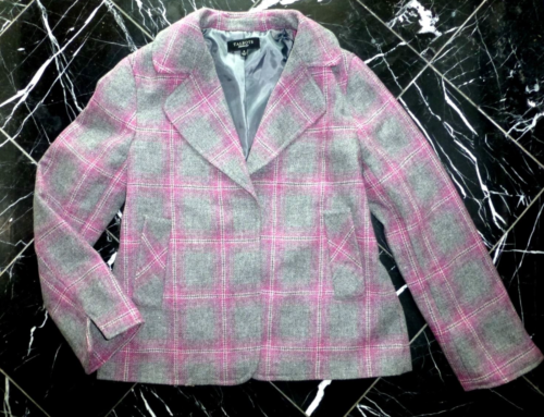 TALBOTS Violet ITALY Black White GINGHAM CHECK PLAID WOOL BLAZER Jacket Coat 6 8 - Picture 11 of 81