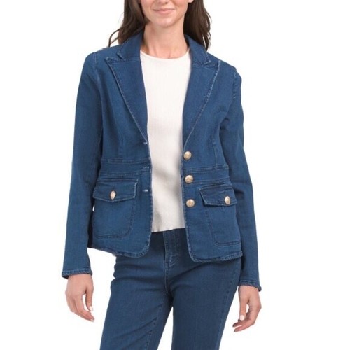 Avec Les Filles Anthropologie Denim Blazer Jacke Größe Large Band Militär Neu mit Etikett