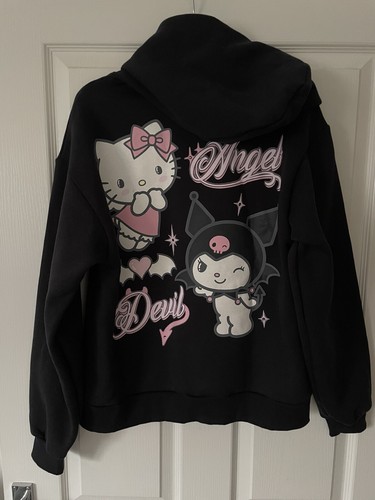 Bershka Black Hello Kitty Kuromi Sanrio Boyfriend Hoodie Jumper Size Small New