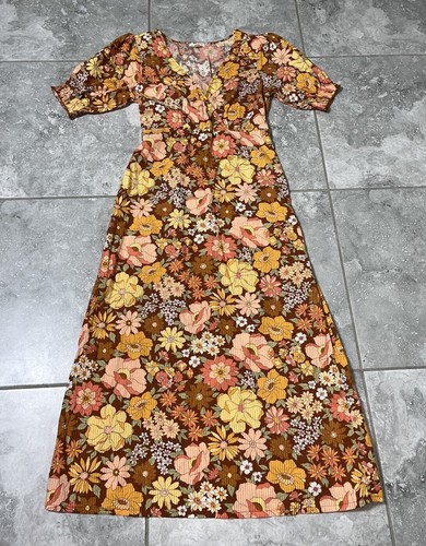 BILLABONG Salty Blonde Bronze Hello There Floral Maxi Dress Cotton Puff Sleeve L - Picture 12 of 24