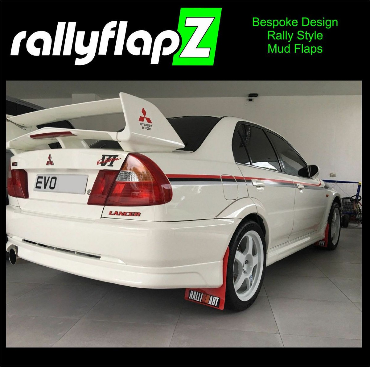 rallyflapZ Mudflaps Kit Mitsubishi Evo 5/6 RS GSR Red 4mm PVC