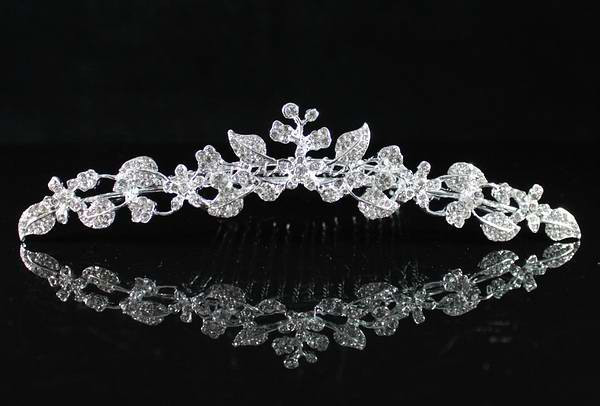 FLORAL CLEAR RHINESTONE TIARA HAIR COMB WEDDING PROM PARTY HAIR JEWELRY ...