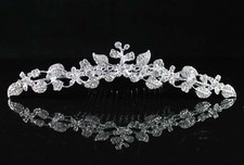 FLORAL CLEAR RHINESTONE TIARA HAIR COMB WEDDING PROM PARTY HAIR JEWELRY H1730