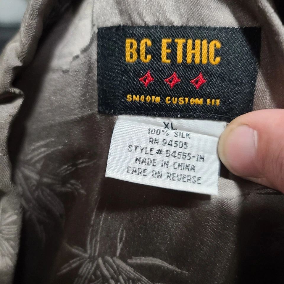 Camisa vintage BC Ethic para hombre L 100 % seda camisa hawaiana palmeras Aloha salón Tiki Foto 4 de 4