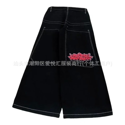 New Retro Washed Y2K Embroidered Hip-hop Pattern Men's Jeans - Picture 30 of 71