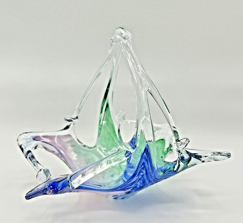Vintage Murano Pastel Rainbow Swirl Hand Blown Art Glass Basket Bowl - Picture 2 of 12