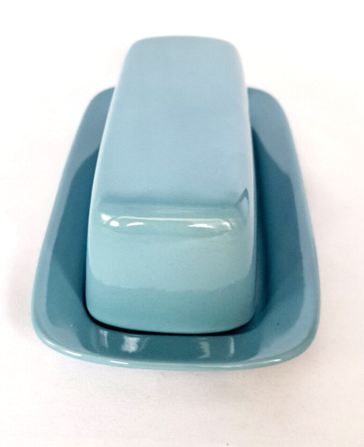 10 Strawberry Street Covered Ceramic Butter Dish With Lid Aqua Teal Blue 8 1/4" - Picture 4 of 8