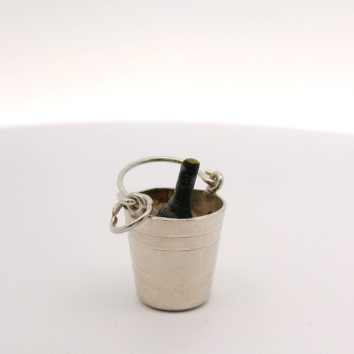 Rare Vintage Sterling Silver Moving Champagne Bottle in a Bucket Charm - Picture 2 of 3