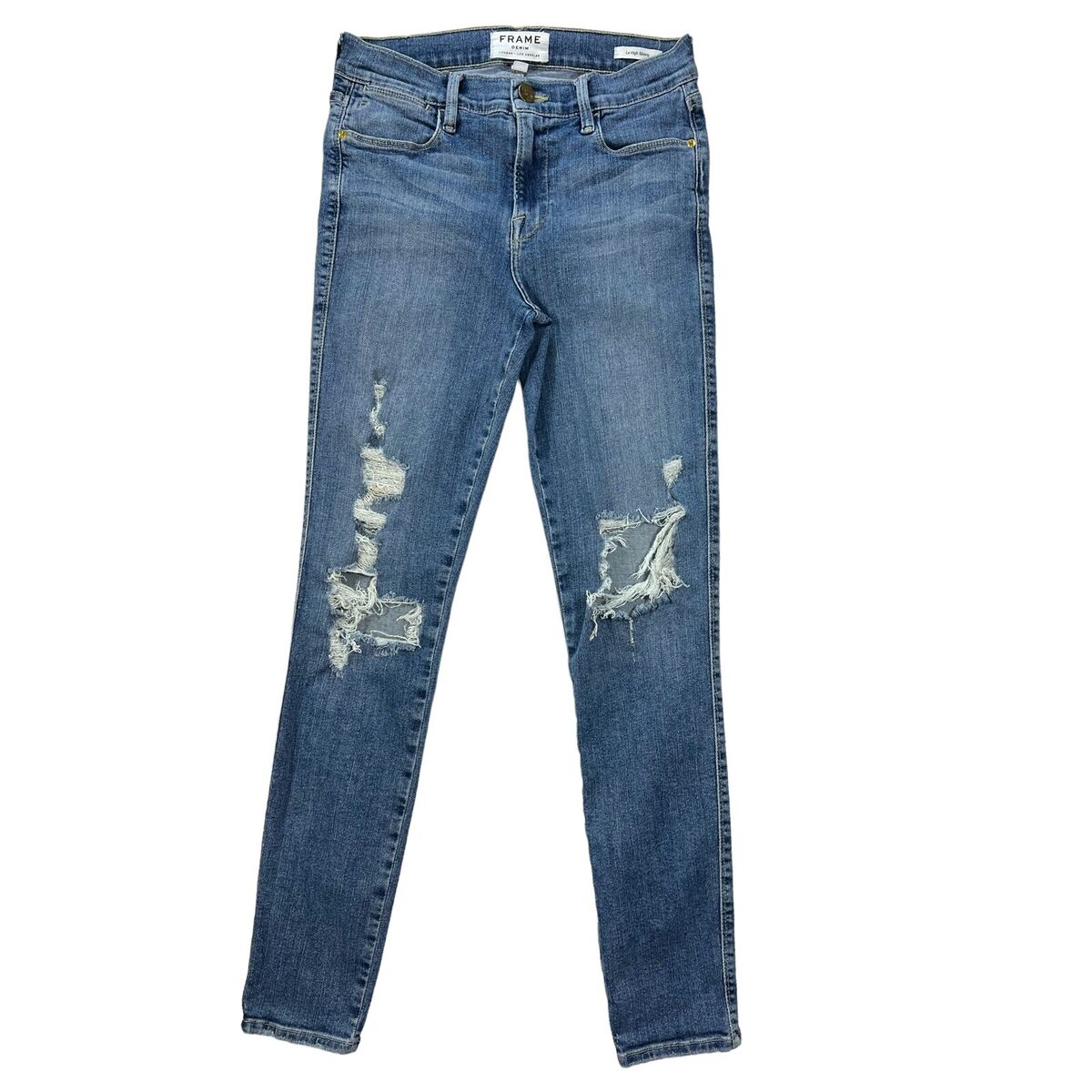デニム・ジーパン FRAME Woman Jeans Blue LMBOS820 NAVY Frame Denim Le High Blue Stretch Jean Skinny Distressed