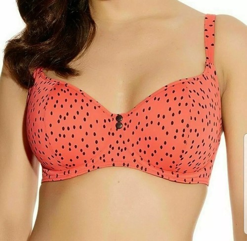 Freya Pip Bikini Top Coral Red Black Spot Size 32FF Padded Balcony Bra 3749 New - Picture 11 of 12