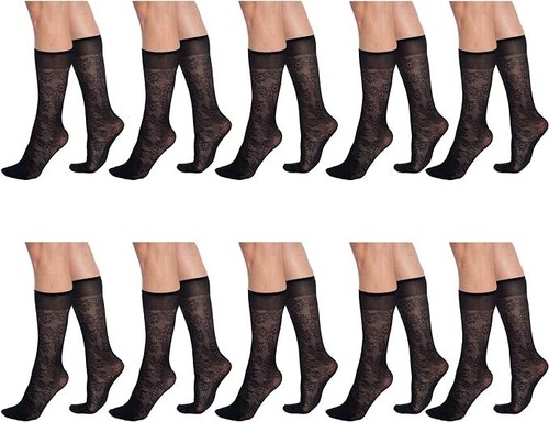 10 Pairs Sheer Knee High Socks for Women 15 Denier Stay up Band - Picture 8 of 66