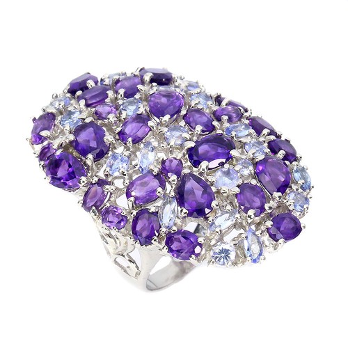 925 Anello Argento Sterling Ovale Ametista Tanzanite Gemma Gioielli Misura 8.5 - Foto 3 di 14