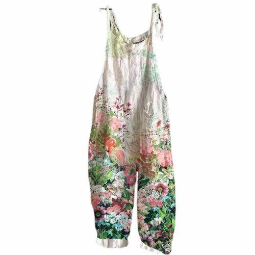 Women Boho Floral Jumpsuit Baggy Dungaree Ladies Summer Romper Playsuit Overall+ - Picture 10 of 13