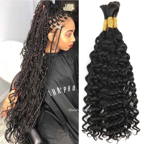 Micro tresse cheveux ondes profondes tresses malaisiennes cheveux humains en vrac sans trame 100 g/pics - Photo 2 sur 12
