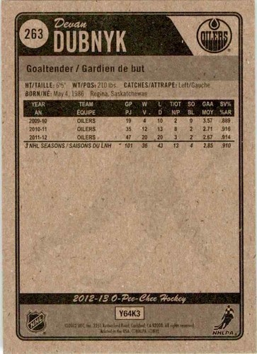 2012-13 O-Pee-Chee Devan Dubnyk #263 - Picture 2 of 2