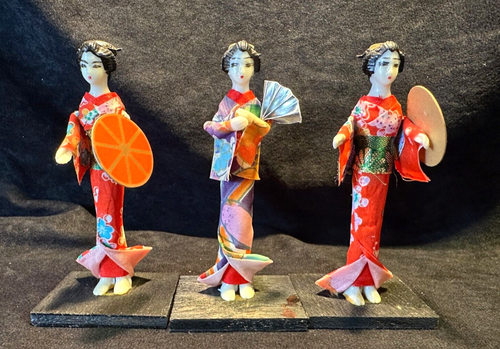 Vintage Hand Painted Resin Geisha Girl Figurines Set of 3