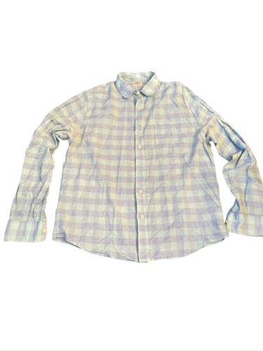 Faherty Legend Sweater Grey Plaid Knit Flannel Button Up Shirt Mens size Large